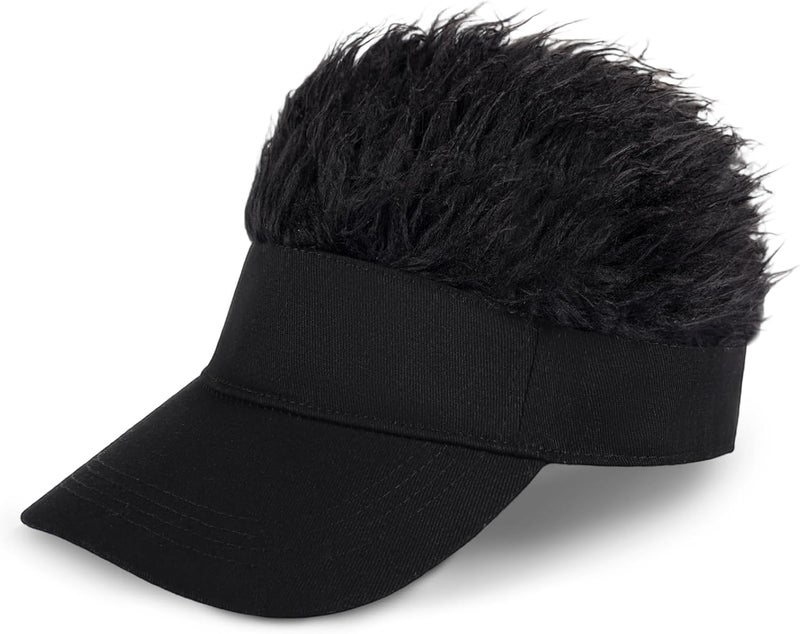 Regilt Men’s Visor Hat with Hair Funny Spiked Hair Wig Hat Novelty Adjustable Baseball Cap - Image 1